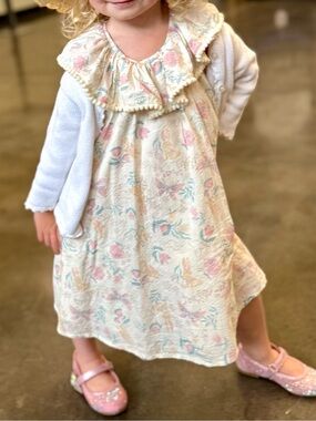 Girls Cream Ruffle-Trim Dress
